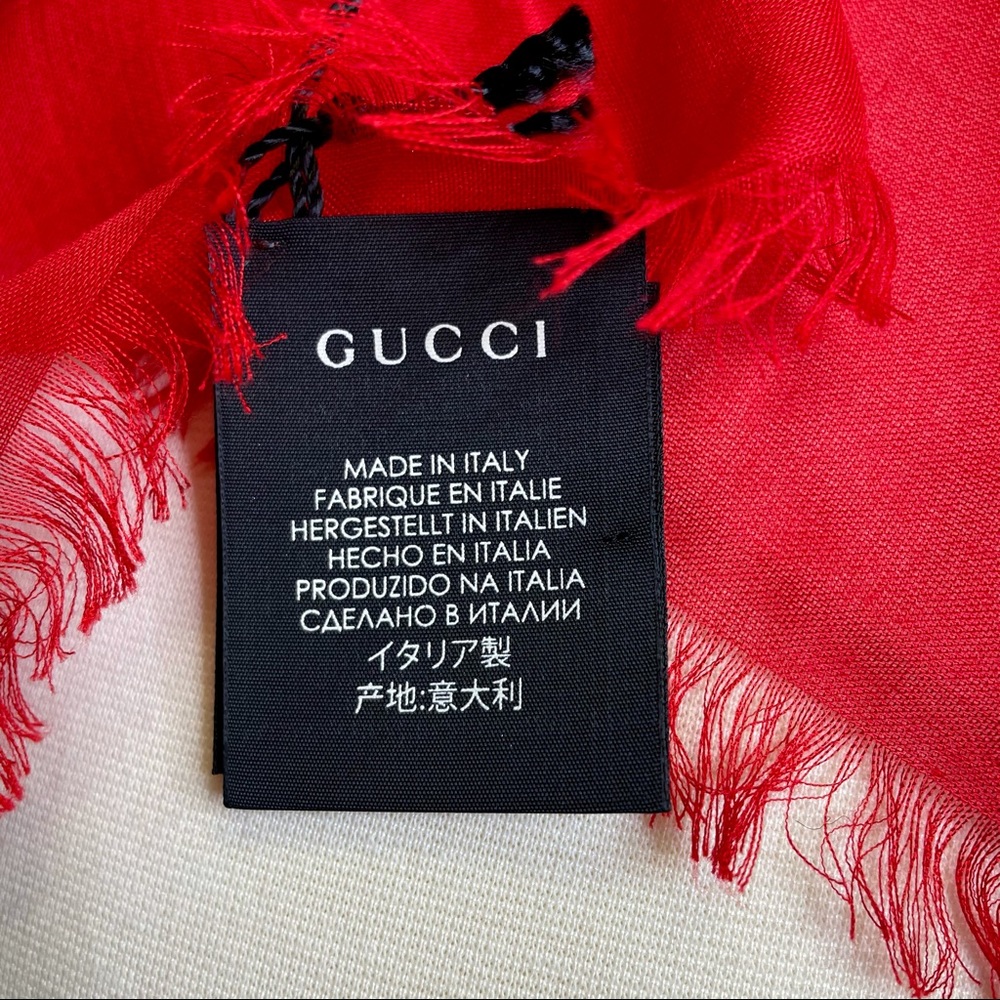 GUCCI Coco Capitan Red Silk Scarf Shawl 494005 Logo Collector Rare Words Luxury - Picture 12 of 15